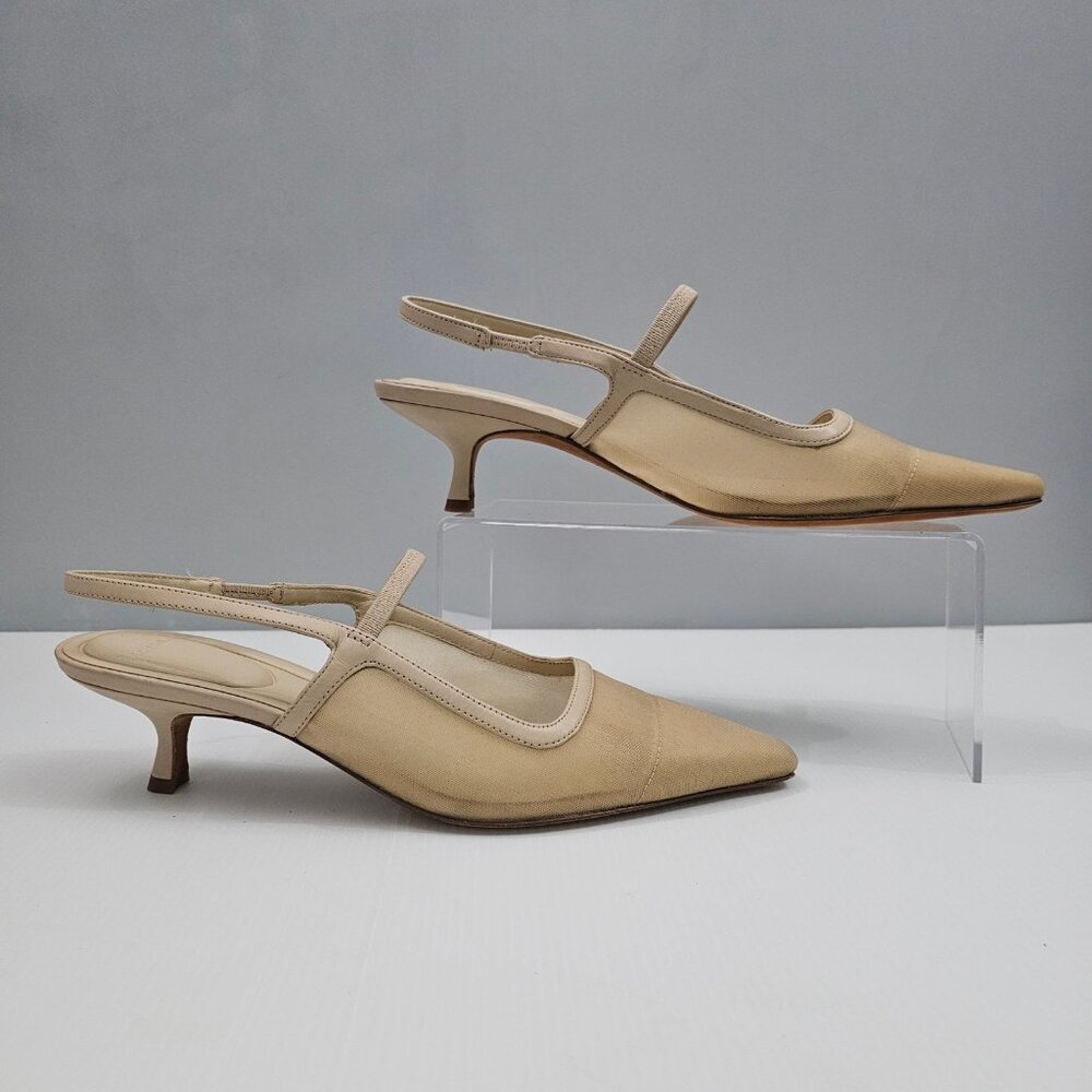 Vince Venice Slingback Kitten Heel Sandal Womens 9 Birch Sand Mesh Leather - Picture 3 of 15